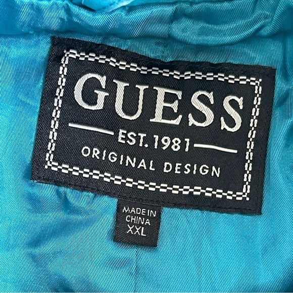 Guess Men’s Fluid Nylon Parka Coat Jacket Size XXL Blue Shore Zip Snap Hoodie - Picture 14 of 16